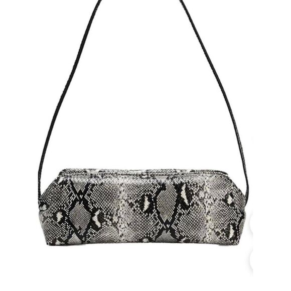 Zara Handbags - Zara Snakeskin Baguette Style Handbag | Grey and Black
